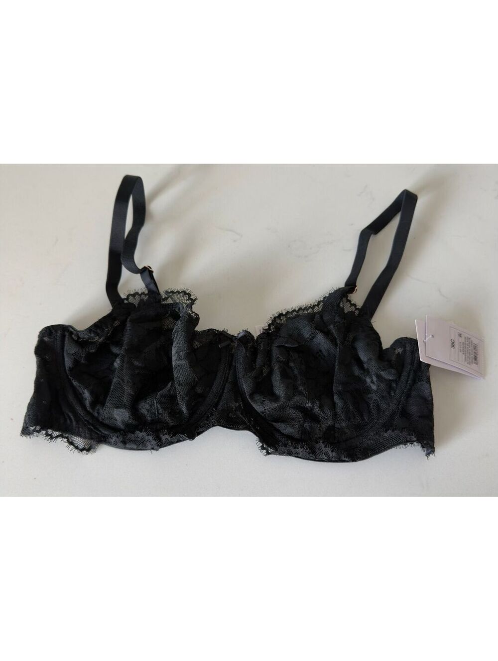 Auden Black Lace Unlined Comfort Wire Balconette Bra Women Size 36C